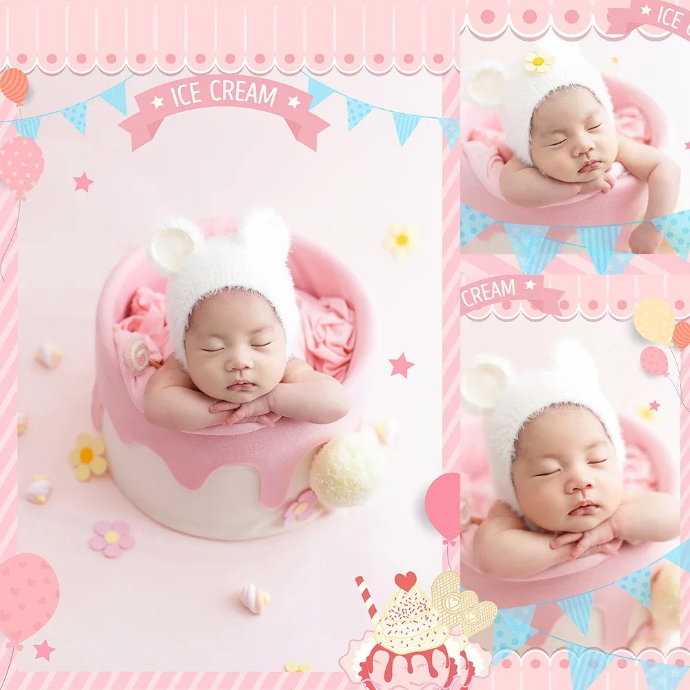 Newborn Photography Props Kit Adorable Pink Theme Knitted Bear Hat Felt Decor Flower Photo Studio 0-1 Month Baby Shooting Props