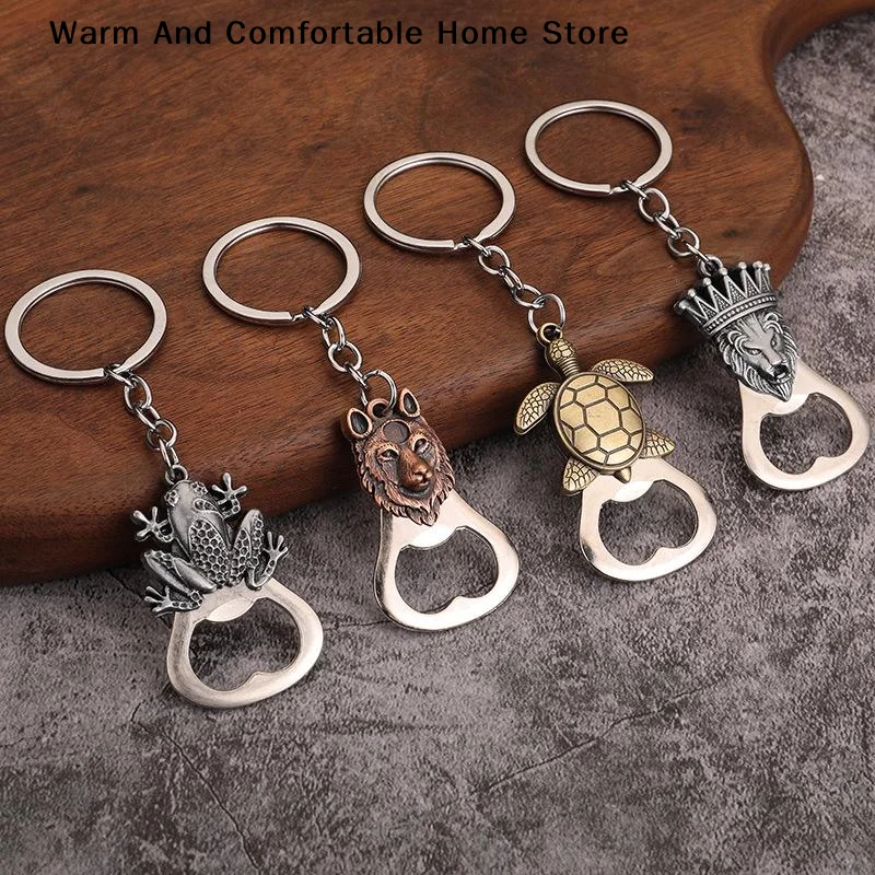 【W】Frog Wolf Turtle Lion Bronze Color Metal Bottle Opener Keyring Mini Pocket Beer Opener Key Holder Keychain