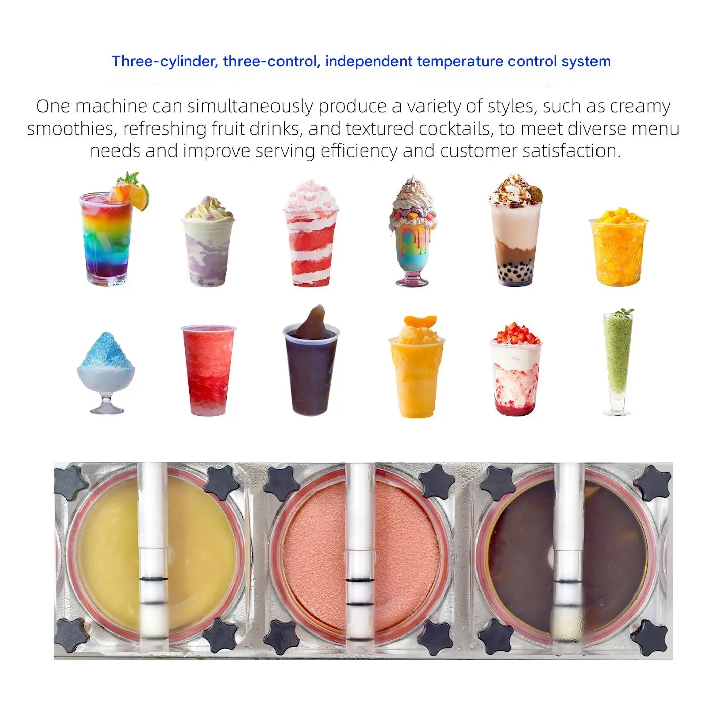 Stainless Steel Ice Slushy Maker Commercial 3 Tank High Efficiency Snow Melting Cold Juicer For Smoothies Milkshakes