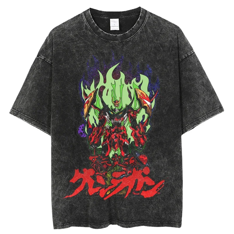 Japanese anime Tengen Toppa Gurren Lagann T-shirt men Harajuku washed graphic tee shirt oversized T-shirt streetwear tops Black