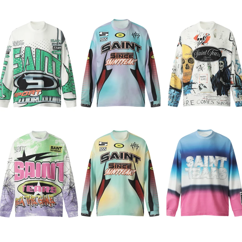 

Men Women High Street Trend Brand SAINT Long Sleeve T Shirt Harajuku Style Tie Dye Cotton Tops Fall Pop New Saint Pullover