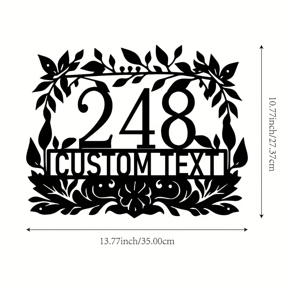 Custom made Metal Address Plaque featuring Elegant Leaf Floral Design Tailored for Rustic Modern Residences Perfect Housewarming