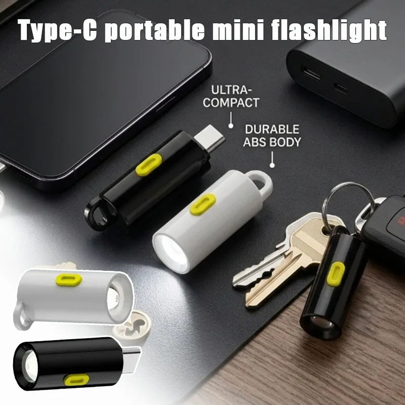 1-4PCS Pocket Type C Flashlight USB Power Bank Charged Mini Emergency Lamp for Camping Home Travel Handy Light