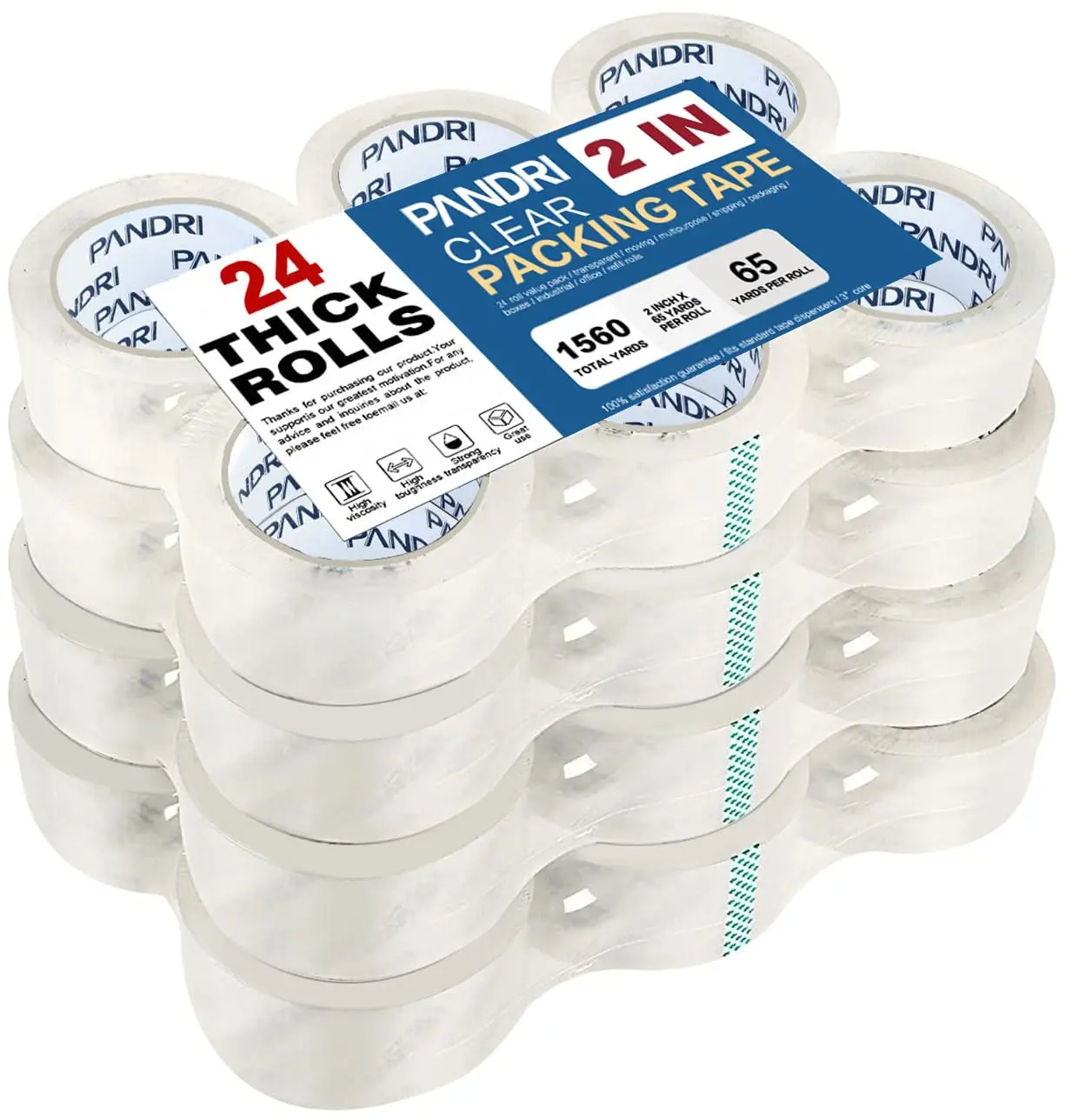 

Packing Tape, 24 Rolls Heavy Duty Clear Packaging Tape for Shipping Packaging Moving Sealing, 2 inches Wide, 65 Yards Pe