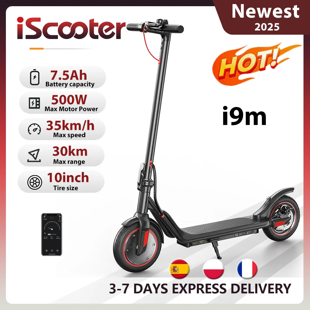 Scooter i9m-patinete eléctrico plegable, 10Ah, 500W, alcance de 30km, velocidad de 15-35km/h, neumático de 10 pulgadas, eScooter eléctrico con aplicación