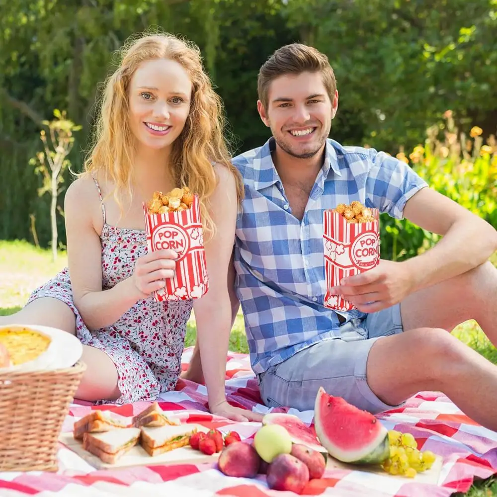 50ks červená bílá pruhované papír popcornu pytle bezpečný popcornu kontejner svačina balení brašna pro film theater svatební večírek dekorace