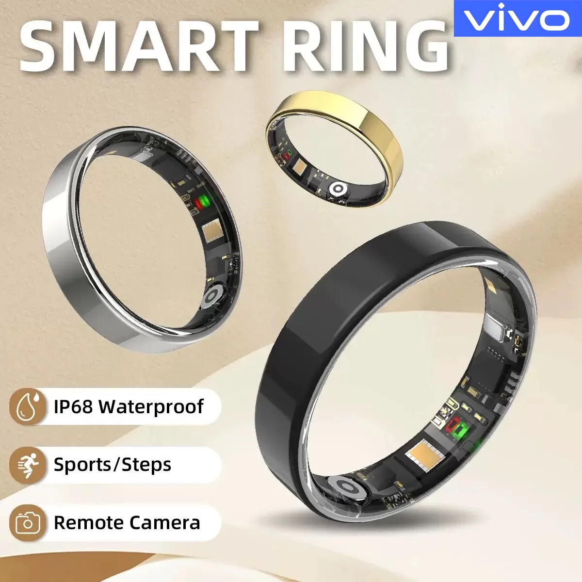 VIVO 2025 Смарт-кольцо Bluetooth-вызов Монитор сердечного ритма и артериального давления 5 АТМ Водонепроницаемое кольцо для здоровья Мужчины Женщины Для Xiaomi Подарок