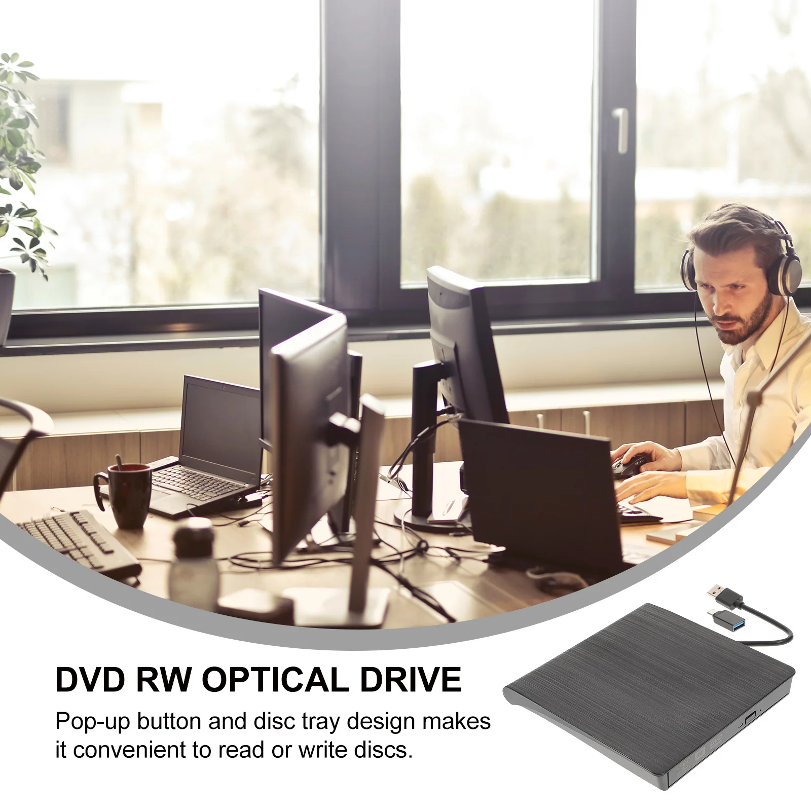 

Cd Dvd Rw Optical Drive External Burner with Intelligent Recording Control No Adapter Needed Portable Disc Writer Black