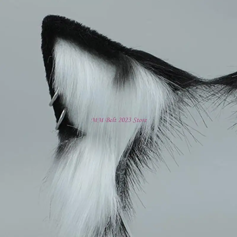 49ME 2 Stück für Katzenohren und Wolf, Fuchs, Tierschwanz, Cosplay, Kostüm, Kunstfell, Haarspange, Kopfschmuck, Halloween, S