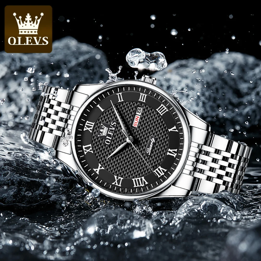 OLEVS 5562 Mens Watch Brand Quartz Watch Stainless steel Waterproof Luminous Dual calendar Men's Wristwatch Top Brand Reloj