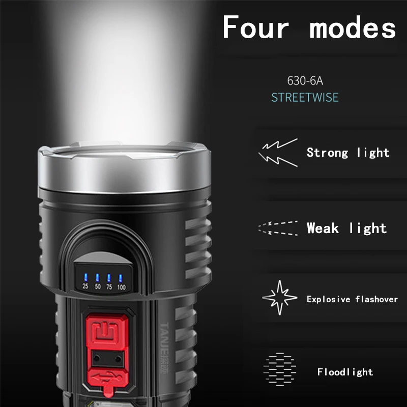 6 LED Lamps USB Rechargeable Flashlight Hight Power  Flashlight 4 Modes Waterproof Torch Built-in Battery Outdoor LED Flashlight