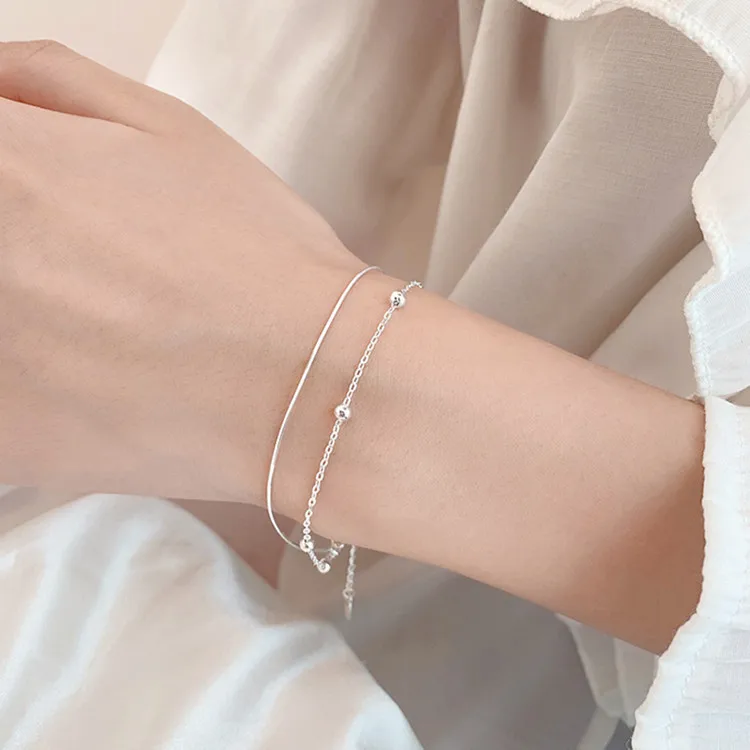 Doppelschichtige Neue Mode Exquisite 925 Sterling Silber Schmuck Perlenbesetzte Retro Einfache Wilde Temperamentvolle Armbänder SL012 – Detail 6