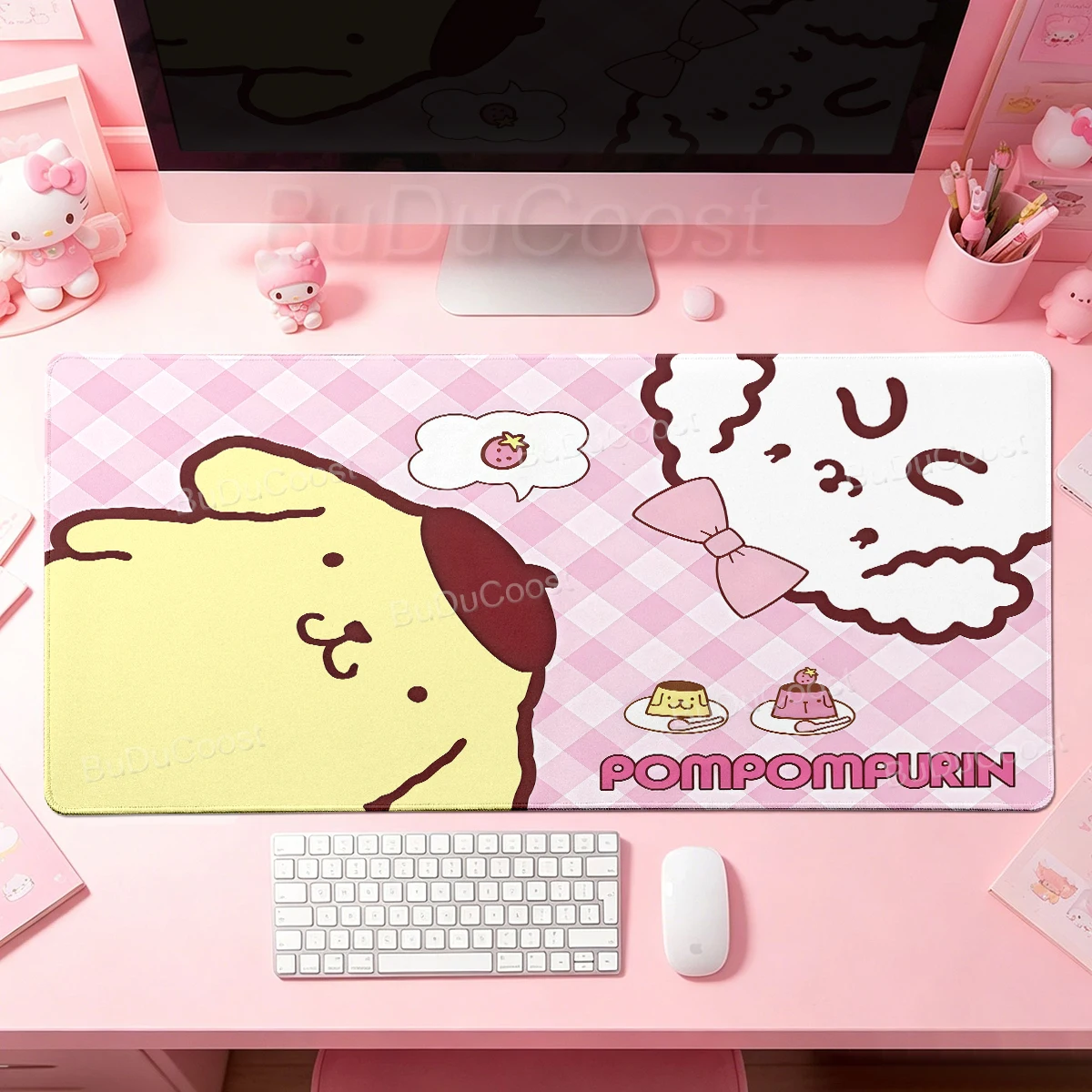 Büro Rosa Niedliches Mauspad Sanrio Tischunterlage Pompompurin Kawaii Mauspad XXL PC Tastaturunterlage Große Gamer Schreibtischunterlage Schreibtischzubehör
