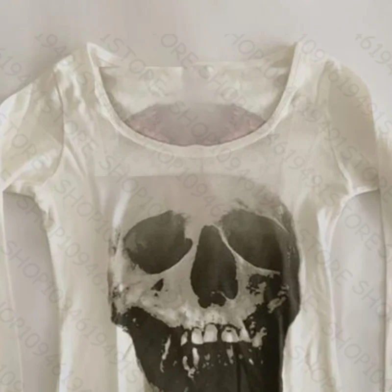 Women's Y2K Streetwear Long Sleeve Harajuku Fashion Spicy Girl Casual Top Summer Retro Gothic Black Printed T-Shirt