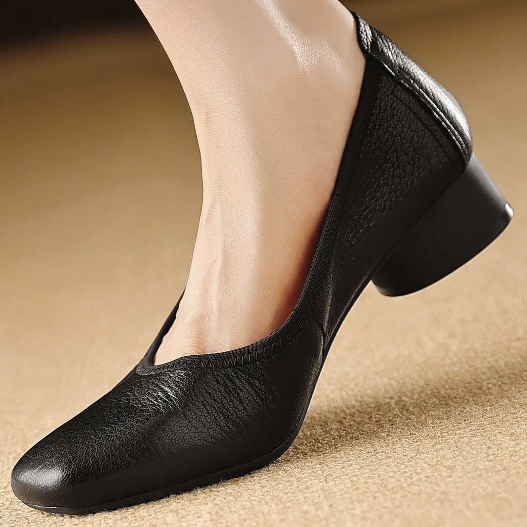 Décolleté slip-on con punta quadrata in pelle di pecora da donna eleganti da donna stile OL 3 cm tacco basso rotondo scarpe con tacco da donna slim quotidiane per donna