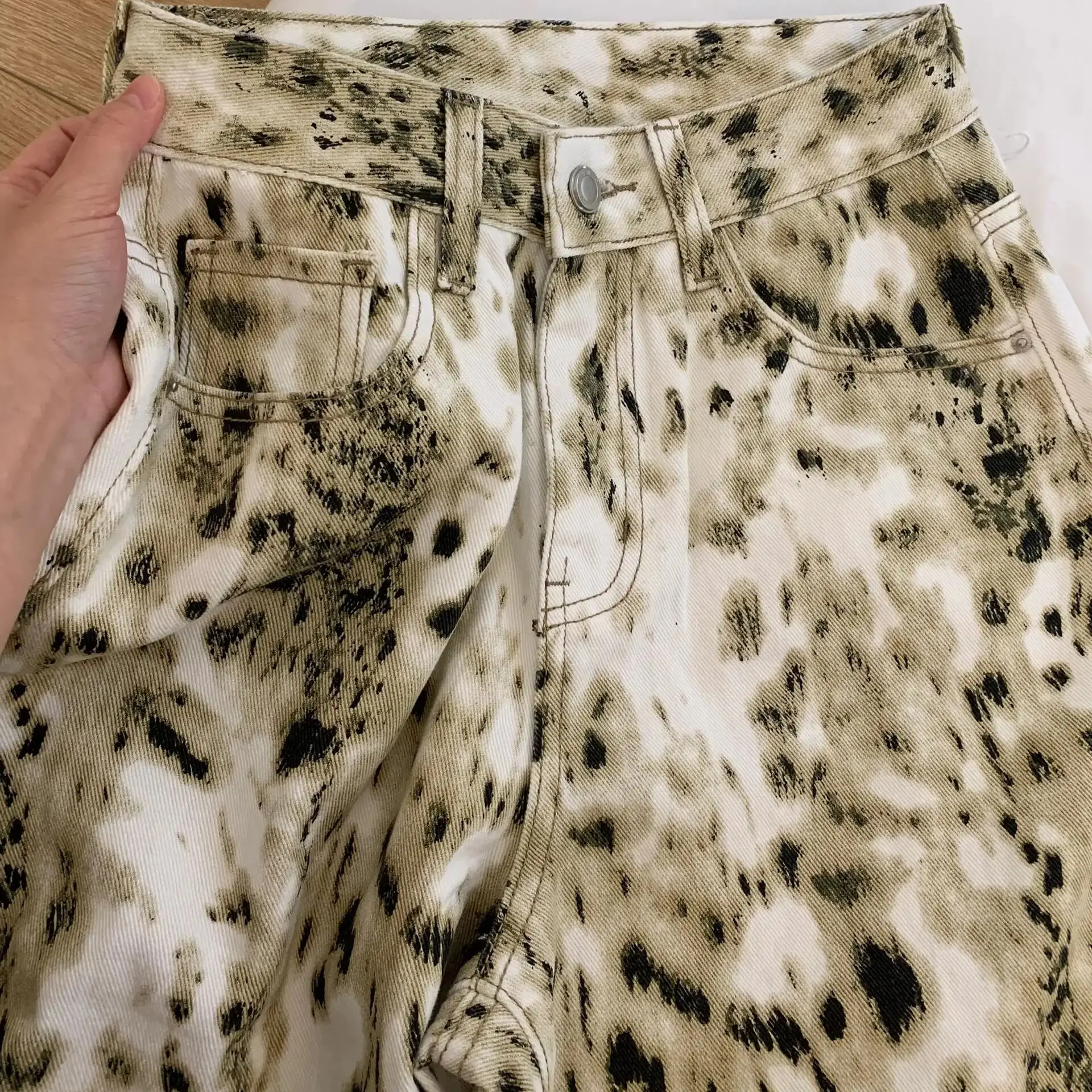 

American Retro Leopard Print High Waist Jeans Wide Leg Straight Casual Denim Pants Spring Autumn Women's Trousers Streetwear