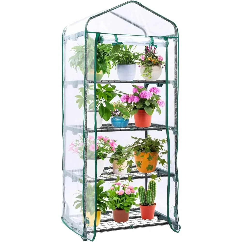 

Mini Greenhouse for Outdoors Indoor Green House with 4 Tier Shelves, Portable Plastic Greenhouses with Transparent PVC Cover