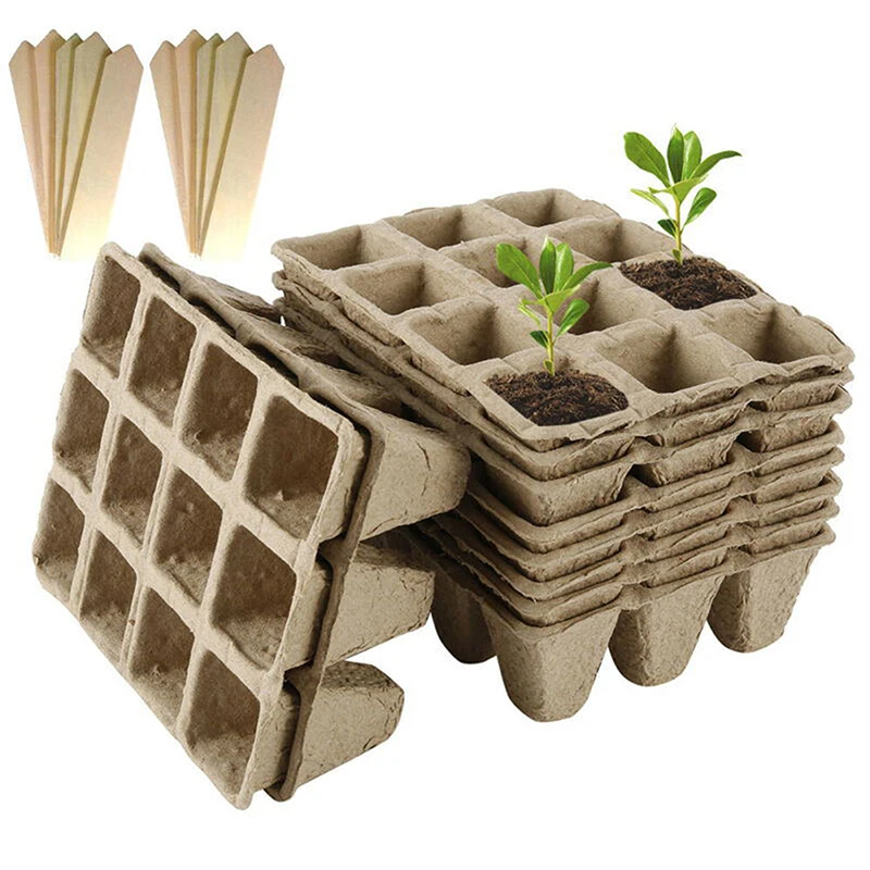 5pcs/10pcs 12cells Seedling Seed Starter Trays Square Nursery Herb Seed Biodegradable Pots Planting Tools Garden Supplies