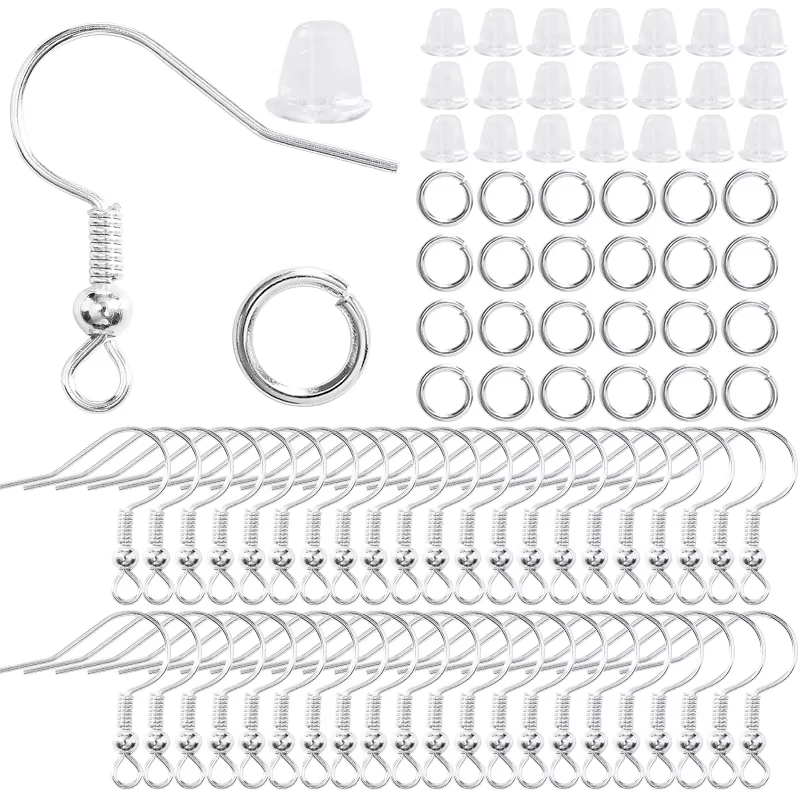 300-teiliges Ohrring-Set, hypoallergen, Ohrringhaken, Biegeringe, durchsichtige Gummi-Ohrring-Verschlüsse für Schmuckherstellung, Zubehör – Detail 9