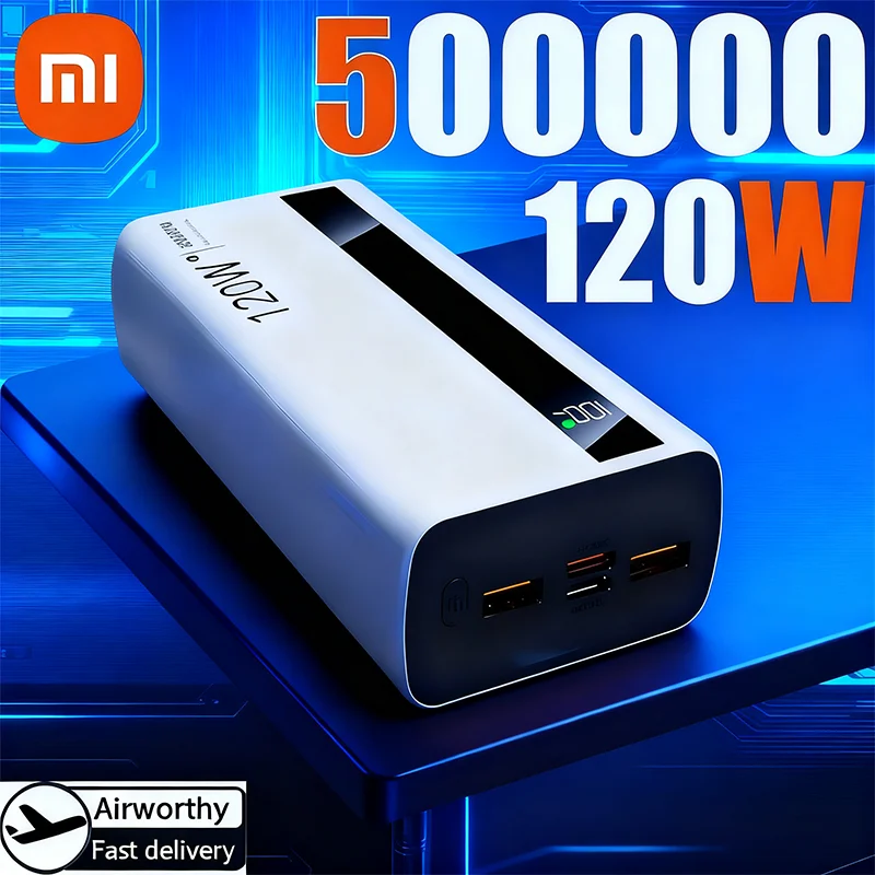 باور بانك Xiaomi 500000mAh 120W شاحن بطارية خارجي محمول فائق السرعة للهواتف الذكية والكمبيوتر اللوحي والكمبيوتر المحمول iPhone Huawei