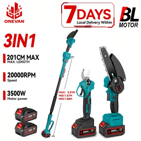 ONEVAN 3500W 2in1 Brushless High Branch Saw&Shear Cordless Garden Cutting Power Tool Telescoping Pole For ONEVAN 18V Battery