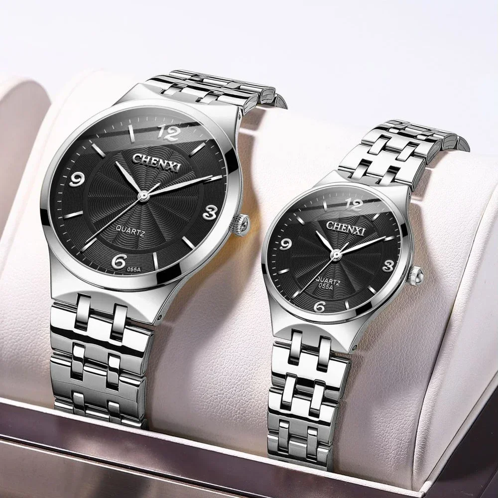 Jam tangan 2024 CHENXI Pria Wanita, arloji Quartz kasual Stainless Steel tanggal tahan air Analog