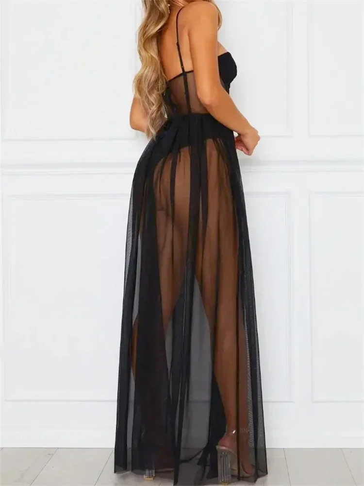 2025 Fashion Mesh Sheer Bodysuit Dress Ladies Sleeveless Bikini Cover Ups Summer Dress Club Party Beach Sexy Dresses Female