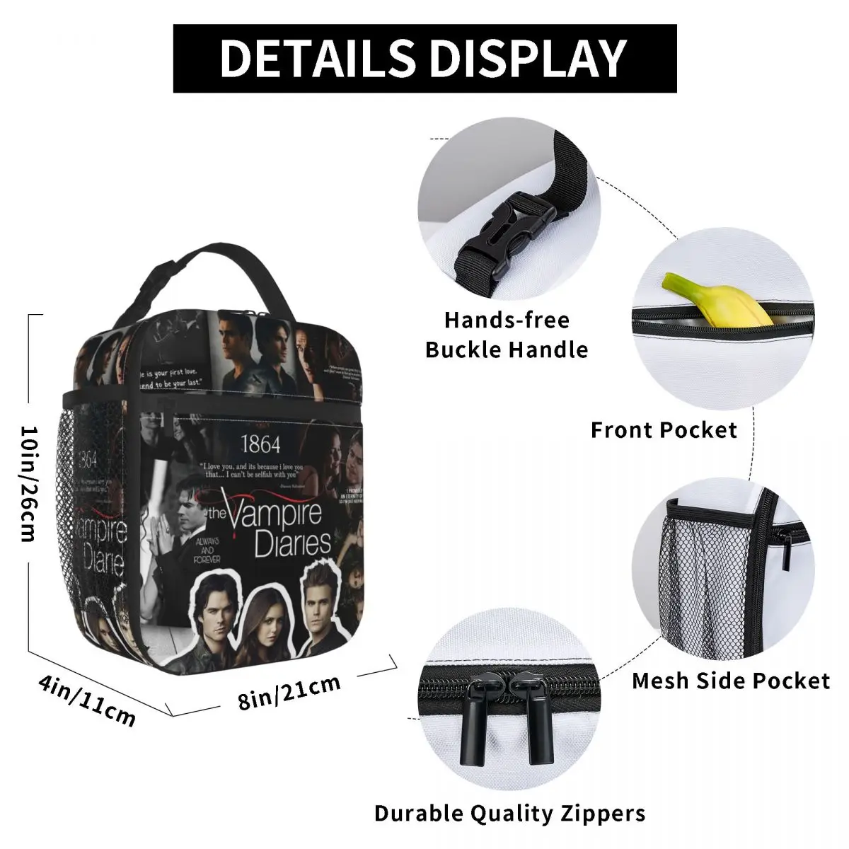 The Vampire Diaries Insulated Lunch Bag for Women Office Cooler Thermal Food Box Tote Leakproof Lunch Boxes Container