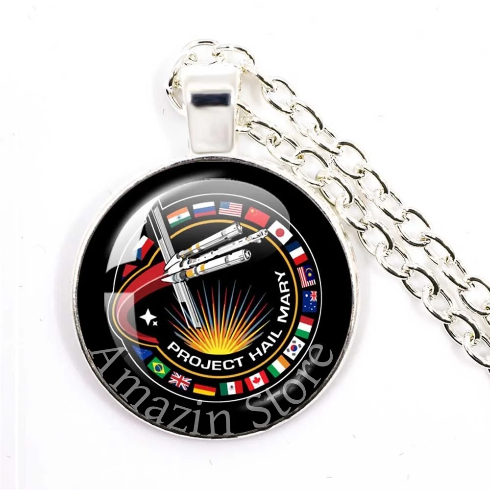 25mm Silver-Plated Round Necklace Ryan Gosling Project Hail Mary Laser Reflective Handmade Glass Decorations Glass Gifts TH007