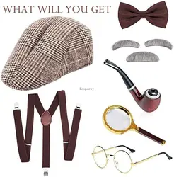 1920s Men Fancy Dress Costume Sets Detective Accessories with Hat Adult Detective Hat Man Inspector Costume Set for Halloween