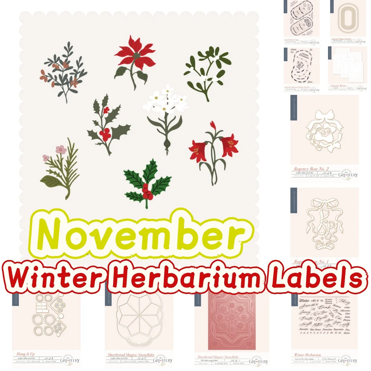 

Winter Herbarium Labels Metal Cutting Dies Clear Stamps Stencil Hot Foil For DIY Greeting Card Making Scrapbooking Craft Paper