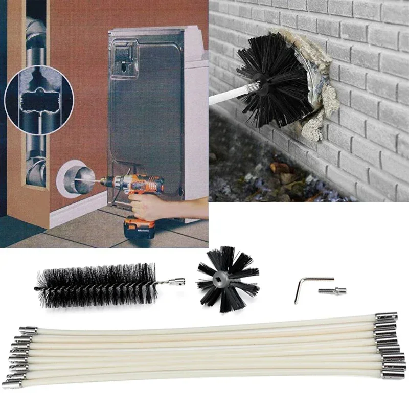 Replacement Cleaning Set Brush Head Rod Hex Wrench Adapter Electric Rotary Sweeper Chimney Fireplace Cleaner Tools