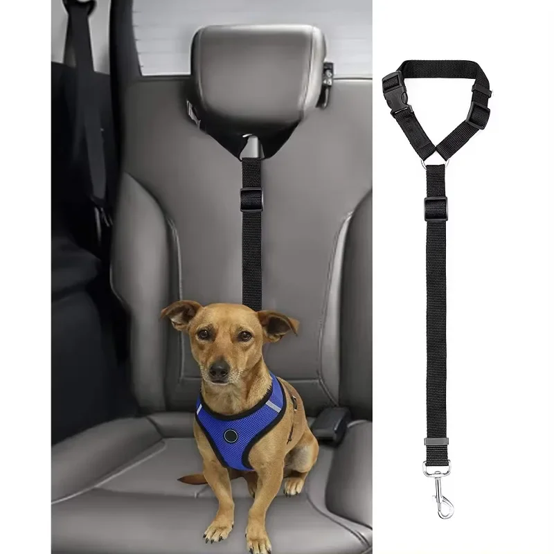 Solid Color Two-in-one Pet Car Seat Belt Nylon Lead Leash Backseat Safety Belt Adjustable Dogs Harness Collar Pet Accessories