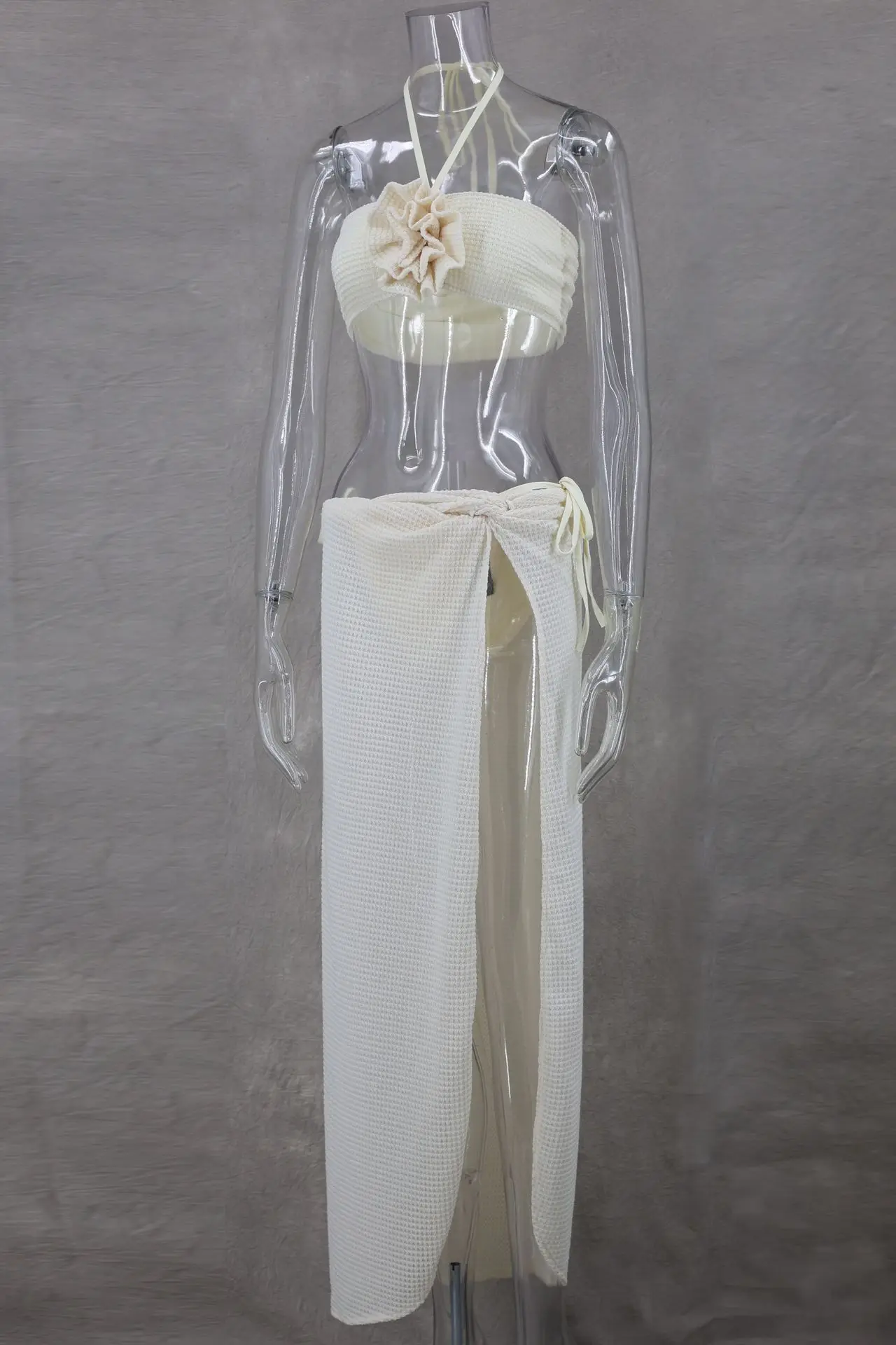 Conjunto de vestido de praia floral 3d moda feminina biquíni 3 peças conjunto sexy halter sem costas colheita superior + saia longa conjunto 2025 roupas de férias