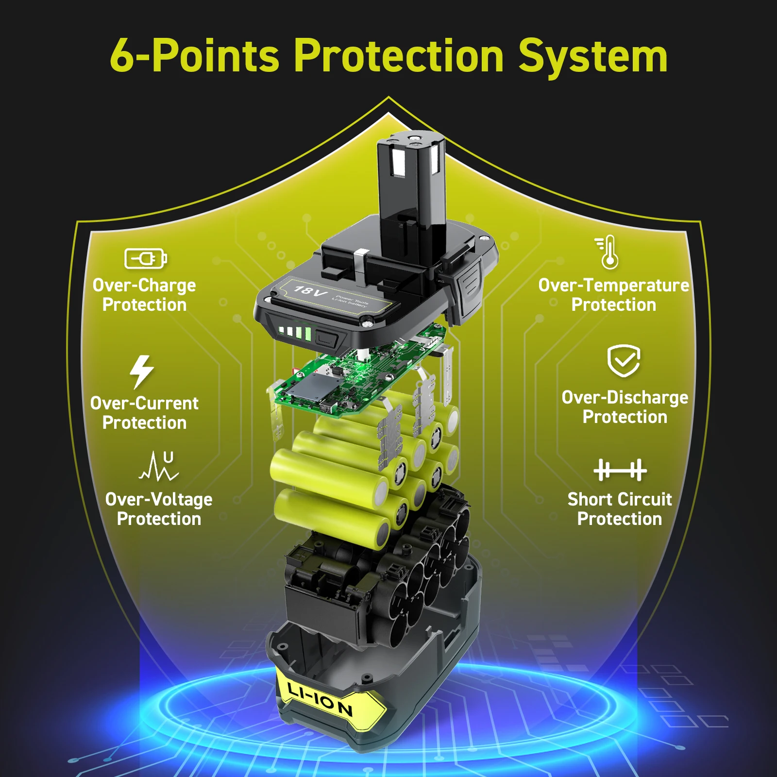 6AH dla RYOBI P108 18 Volt jeden Plus ładowarka litowo-jonowa o dużej pojemności