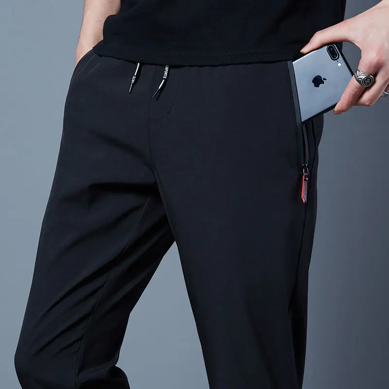 

Summer Men's Casual Pants Ice Silk Thin Sports Pants Men's Elastic Straight Trousers Breathable Quick-drying Pants