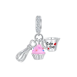 925 Sterling Silver Cake Cup Egg Beater Pendant Charms Bracelets Women DIY Jewelry Gift