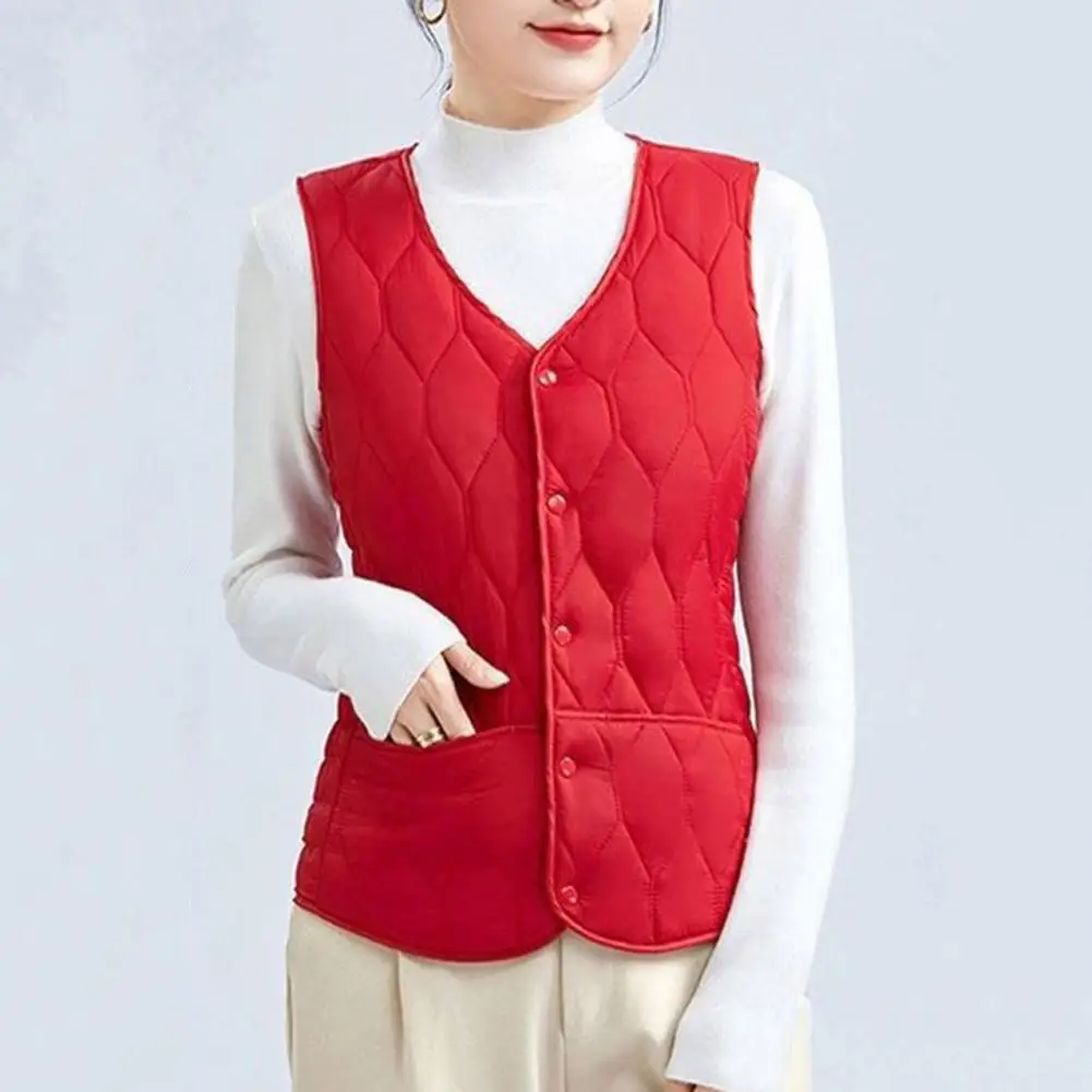 Women Vest Jacket Stylish Plus Size Women's Winter Vest Coat Warm Windproof Sleeveless Waistcoat with Pockets Single-breasted