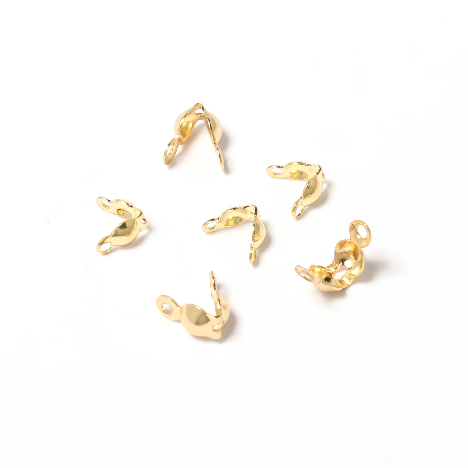 Stainless Steel Gold Plated Connector Clasp Crimp End Beads Clamshell Fold-Over Bead Covers for DIY Bracelets Necklace 50pcs/lot