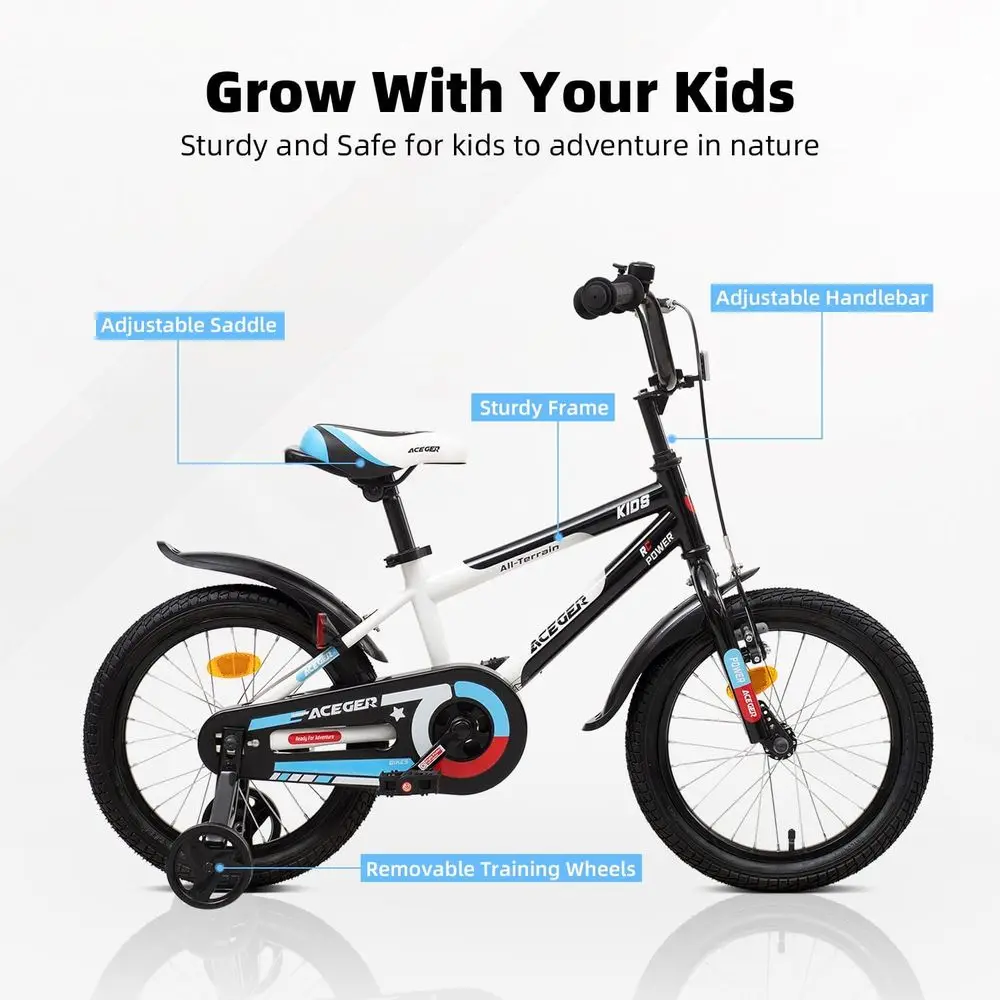 Vélo unisexe pour enfants, 12-18 pouces pour 3 à 13 ans, avec roues d'entraînement et béquille