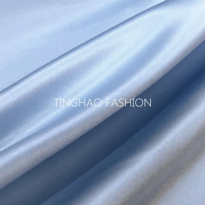 Light blue dress rigid solid skeleton fabric DIY wedding satin graduation design costume