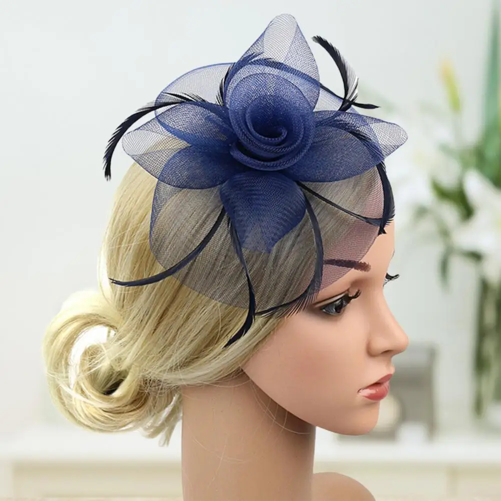 Attractive Wear-resistant Faux Feather Women Fascinator Hat Flower Shape Hair Ornament Cocktail Headwear for Daily Wear