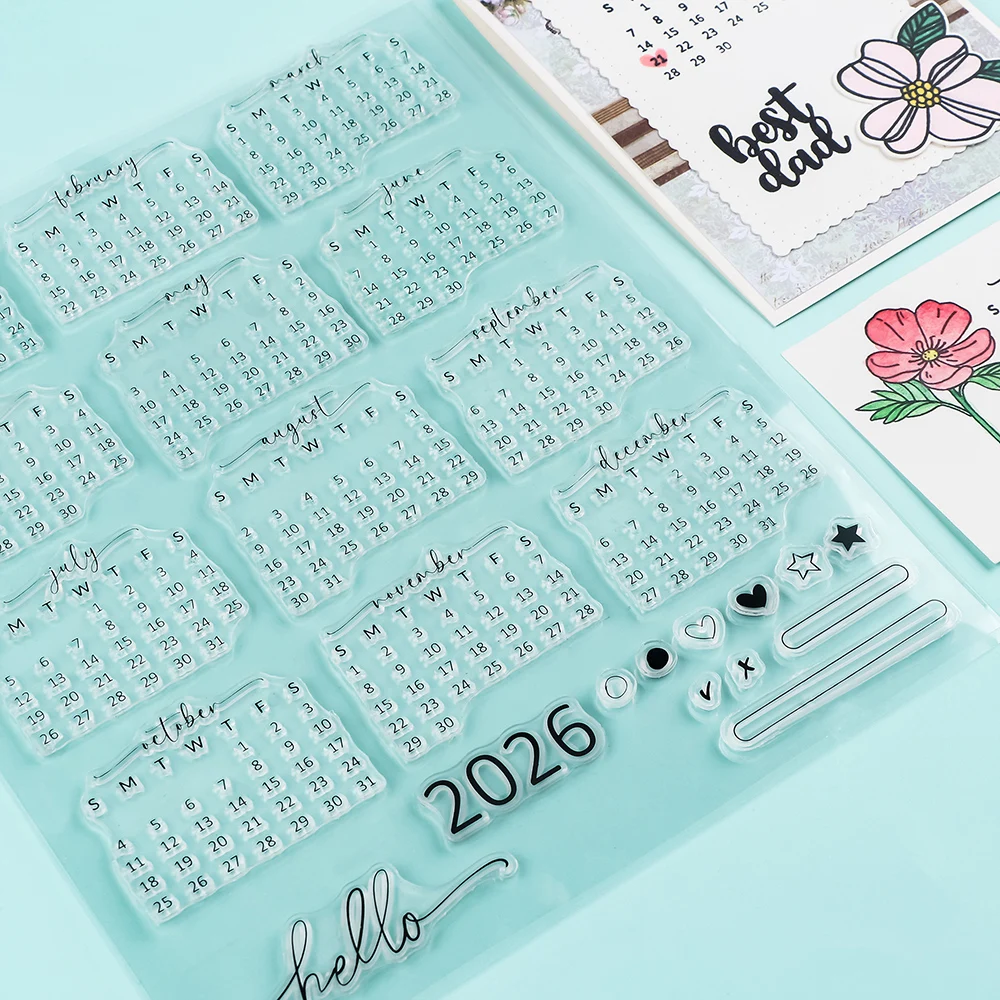 2026 مخطط التقويم واضح Stamps مختلط أسبوع شهر يناير ديسمبر سيليكون شفافة Stamps لصنع البطاقات الديكور #1