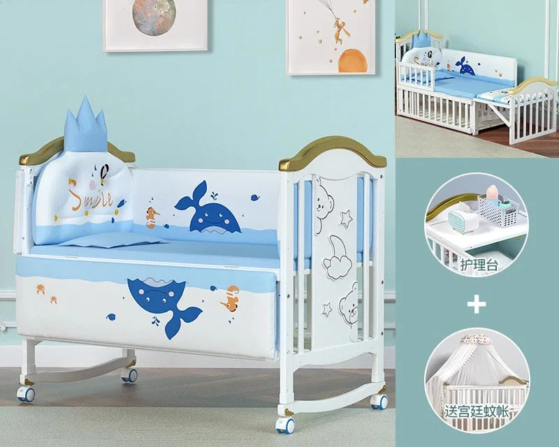 NONE Größeres Babybett aus Holz, kann in ältere Kinder umwandeln, 120 cm Länge, multifunktionales Neugeborenenbett, Gelenk mit Bett für Erwachsene 6