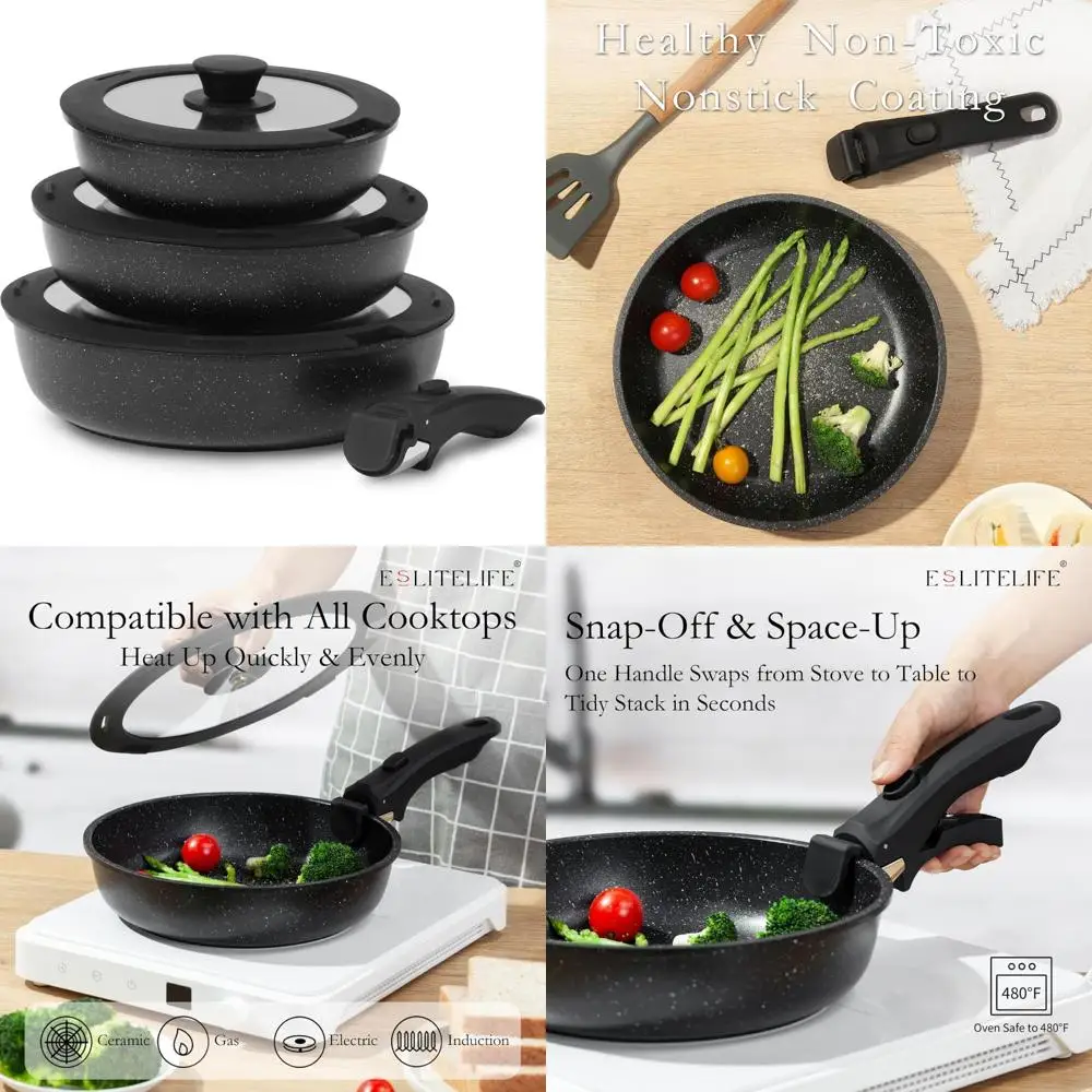 

Nonstick Ceramic Frying Pans Set with Lids and Detachable Handles - Healthy, Non-Toxic Cooking for Eggs, Omelettes, and More