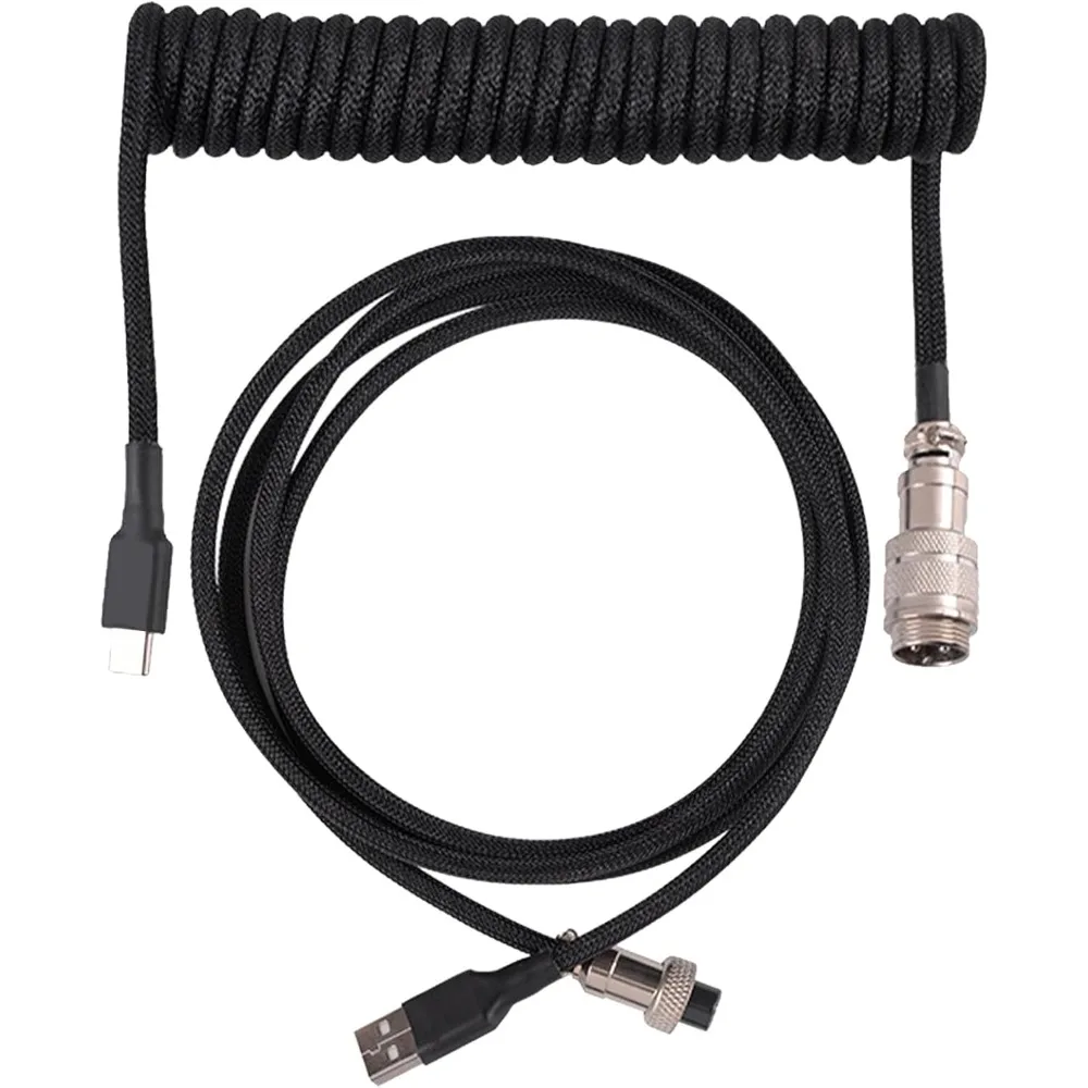 Gaming Mechanical Keyboard Cable Coiled Double-Sleeved with Detachable Aviator, USB-C to USB-A 1.5M