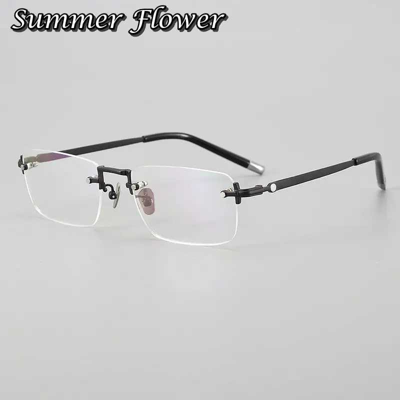 

Gentlemen Rimless Eyeglasses Pure Titanium Fashion Design Top Quality Light Elegant Prescription Glasses Optical Frameless Gafas