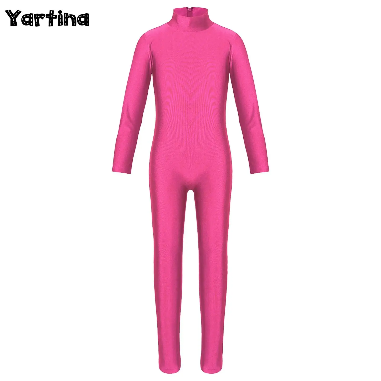 Kids Girls Gymnastics Leotard Ballet Dance Jumpsuit Unitard Dancewear Long Sleeves Zippered Ballet Jersey Full Length Body Suit