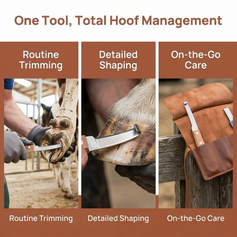 Stainless Steel Hoof Trimming Tool Durable Wooden Handle Horse Hoof Tool Portable Lightweight Livestock Hoof Care Tool