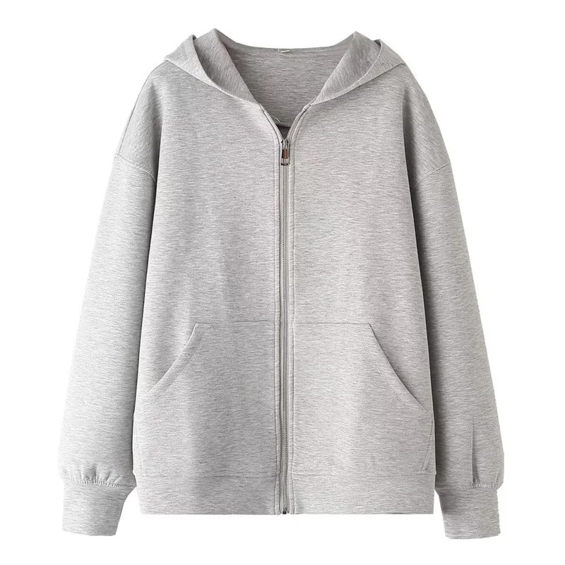 EllYANEllTIAN-Sweat à capuche zippé surdimensionné pour femme, style High Street, haut unisexe, double poches, adt PVD, automne, nouveau